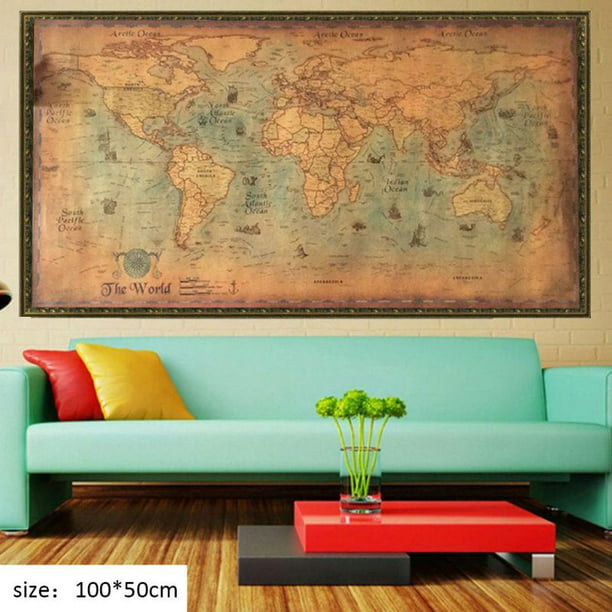 Ocean Sea World Map Nautical Retro Old Art Paper Painting Home Decor Wall Poster